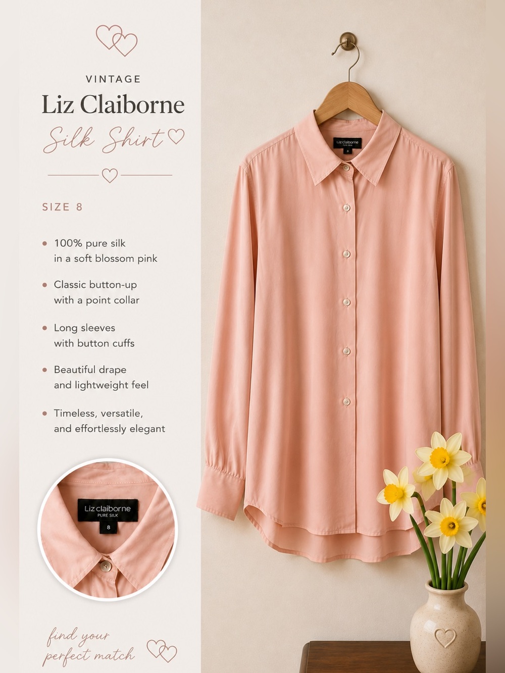 Liz Claiborne Blossom Pink Silk Blouse